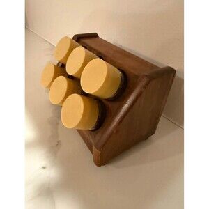 Vintage wood spice rack with 6 Glass jars Wall Hung/Counter Top